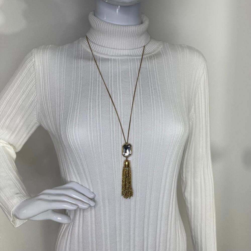 J.Crew necklace gold tone tassel pendant with faceted rhinestone crystal trendy